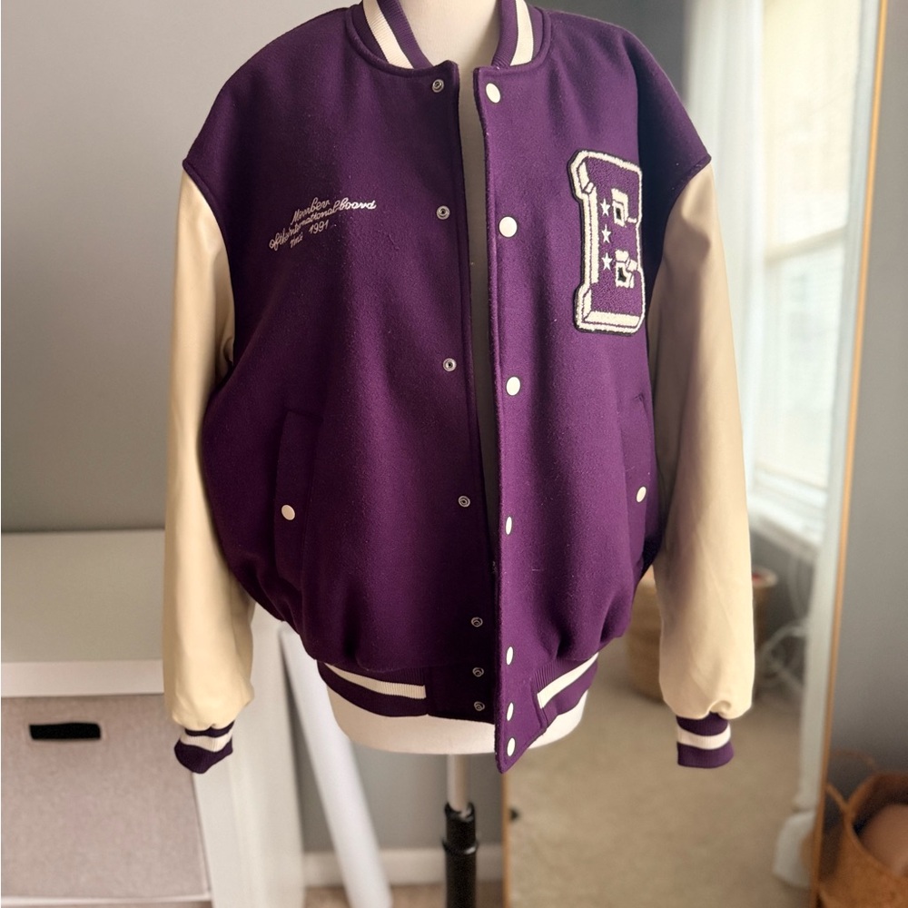H&M Purple and Cream Varsity Jacket